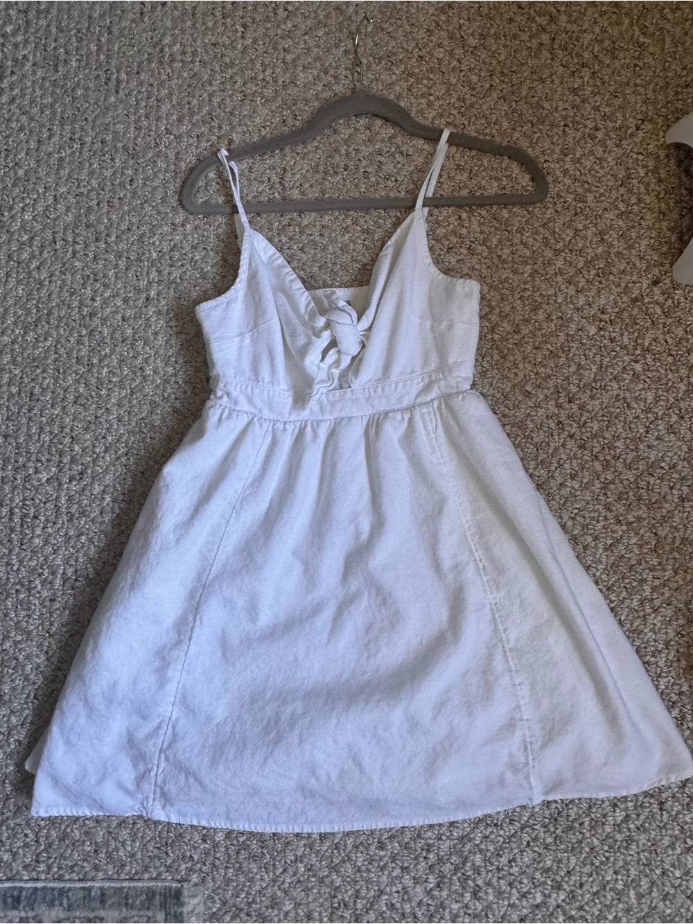 Old Navy White Tie-Front Spaghetti Strap Mini Dress Pockets Linen blend Sz S